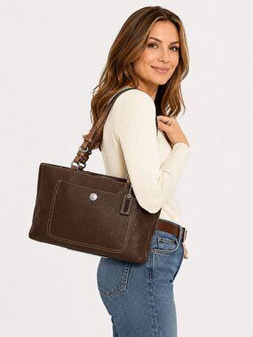 Coach F10892 Chelsea East West Brown Pebbled Leather Shoulder Tote Bag Y2K